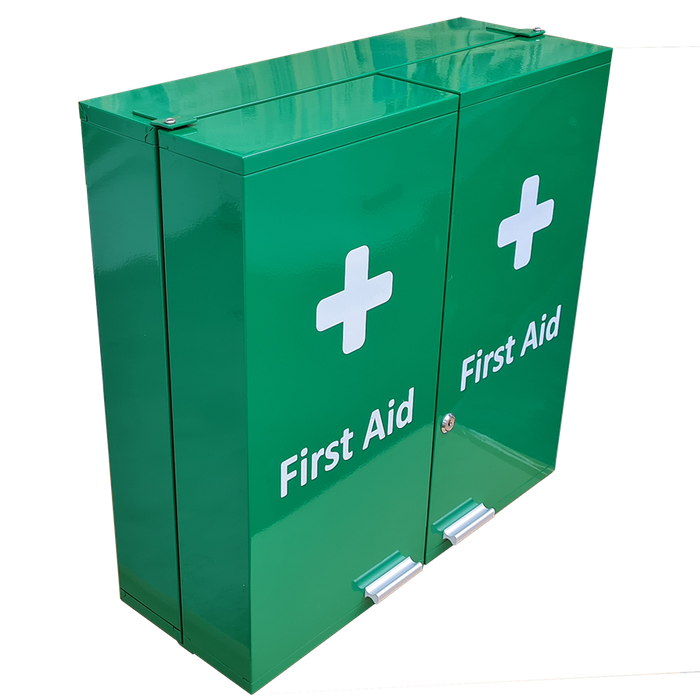 First Aid Metal Box Double Door X Large Wall Mountable Green Empty size 53 x 53 x 20cm