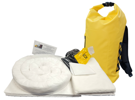 25 Litre Oil / Hydrocarbon Spill kit in Weather Resistant Dry Bag Back Pack