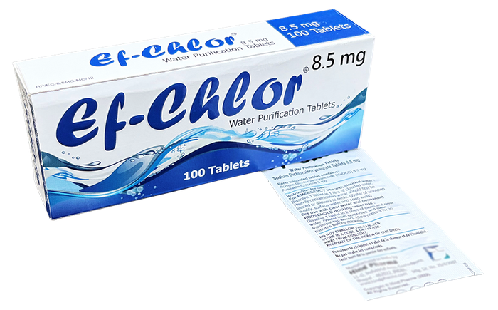 EF-Chlor 8.5 mg Water Purification Tablets – Box of 100 Each tablet can treat 1 litre of water