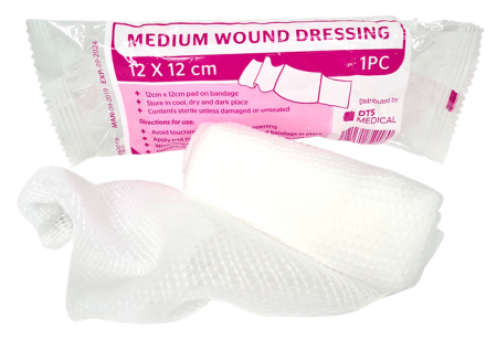 Wound Dressing Combo Pad And Bandage Medium 12 x 12cm Single Sterile