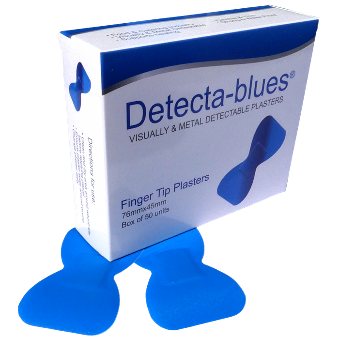 Detecta-Blue, Visual And Metal Detectable Plasters Blue Plasters Finger-tip Shape Box 50