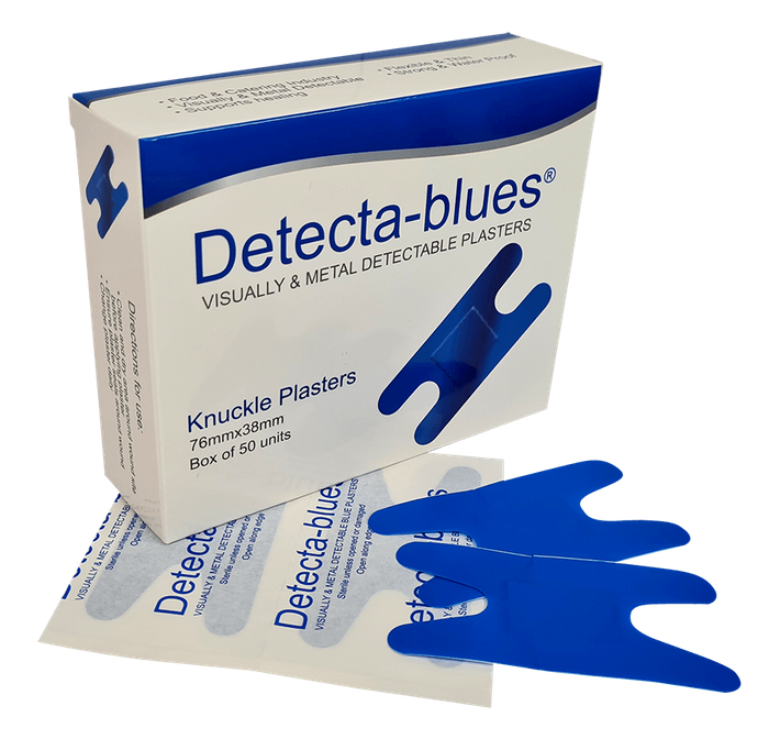 Detecta-Blue, Visual And Metal Detectable Plasters Blue Plasters Knuckle Box 50 Sterile