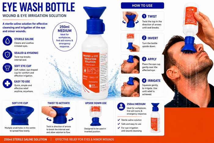 Eye & Wound Wash Saline Solution Sterile, 250 ml with Eye Wash Attachment - Image 2