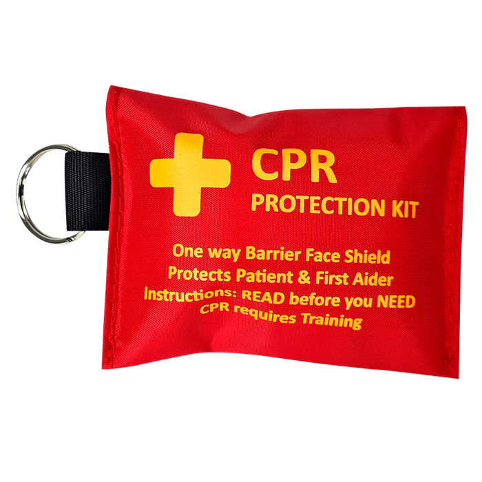 CPR Key Ring Pouch Red with CPR & Examination Gloves