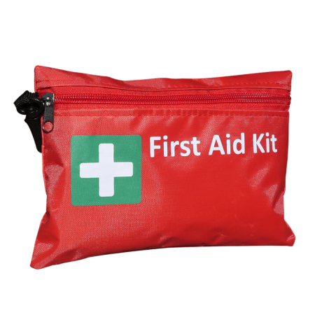 First Aid Bag Envelope Style Soft Pack, Red Small with Plastic Attachment Clip Empty