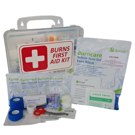 Burn Injury Essentials First Aid Kit Clear Plastic Box Store or Wall Mount