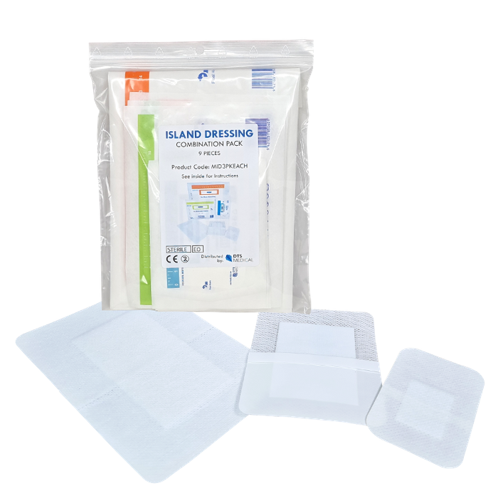 Island Dressing Adhesive Non Woven Pack, Contains 3 of each size dressing Sterile (3 of 7.5x5cm) (3 of 8x10cm) (3 of 10x15cm) - Image 2