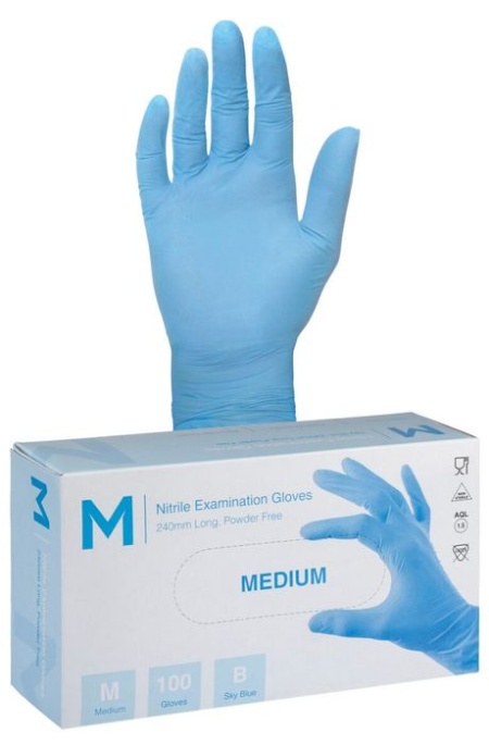 Nitrile Examination Gloves Powder Free - Blue, M, 240mm Cuff, 5.0g